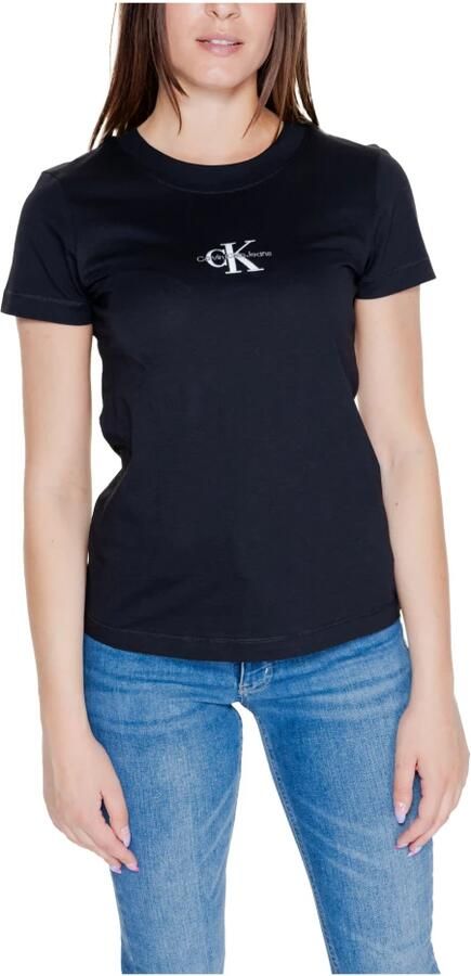 Calvin Klein Korte Mouw Logo Geborduurd Katoenen T-shirt Black Dames - Foto 2