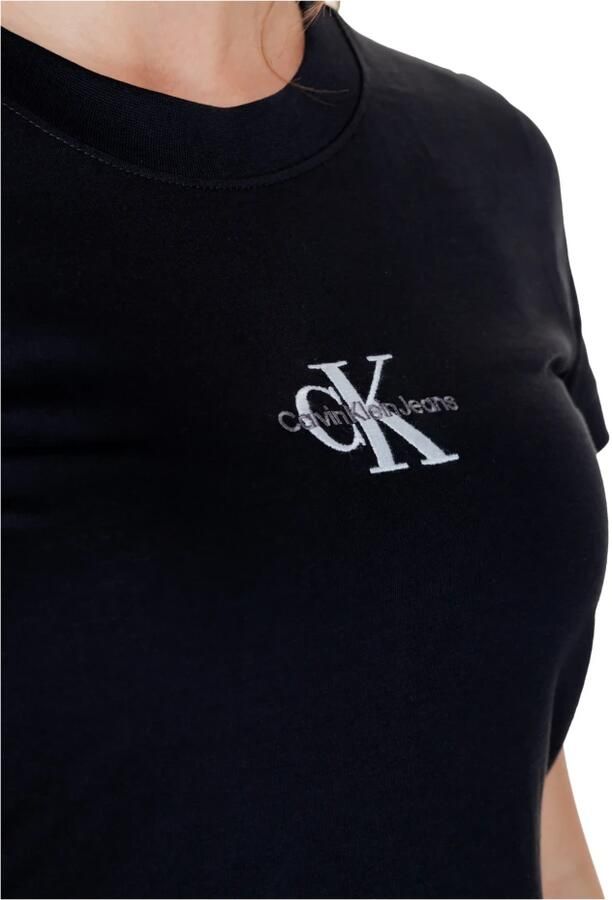 Calvin Klein Korte Mouw Logo Geborduurd Katoenen T-shirt Black Dames