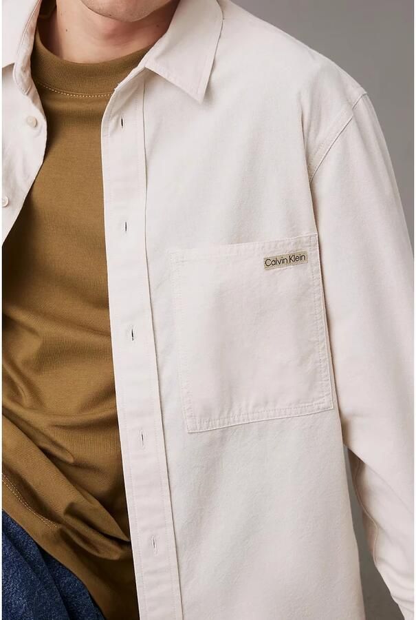 Calvin Klein Jeans Beige Effen Button-Up Shirt Lente Zomer Beige Heren