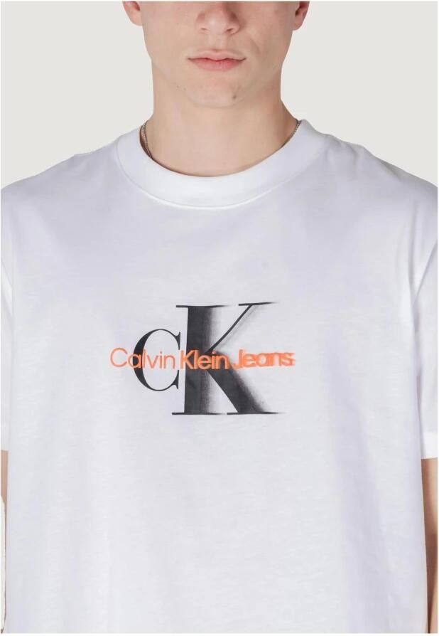 Calvin Klein Jeans Wit Bedrukt Ronde Hals T-Shirt White Heren