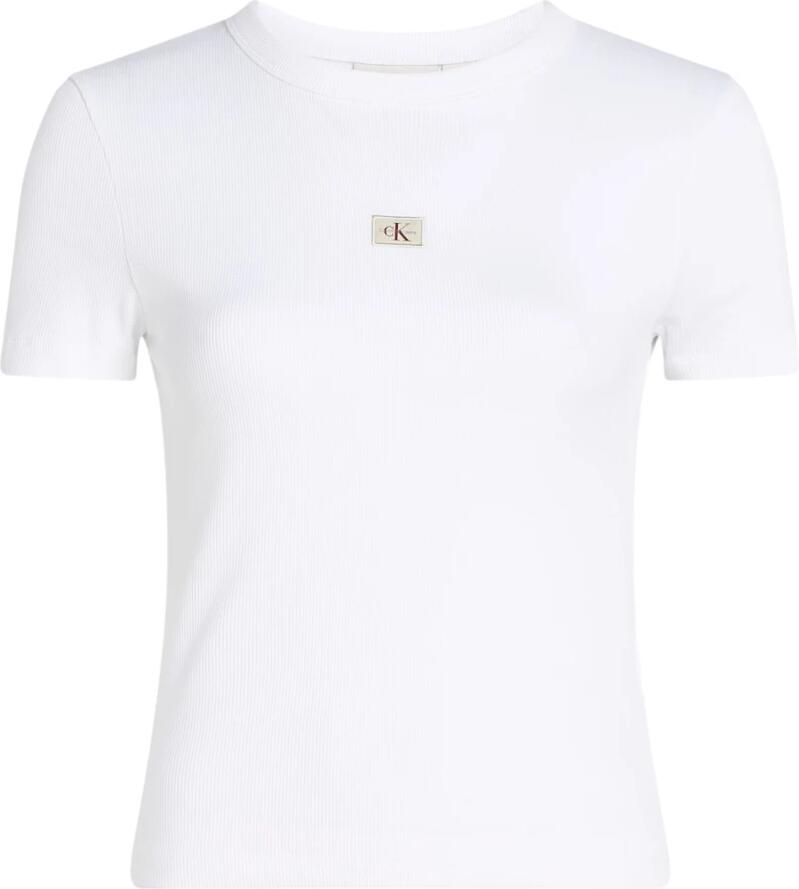 CALVIN KLEIN Dames Tops & T-shirts Woven Label Rib Fitted Tee Wit - Foto 5