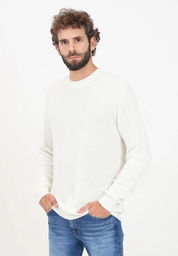 Calvin Klein Jeans Witte Katoenen Gebreide Ronde Hals Trui White Heren