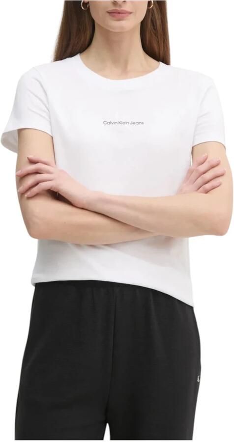 Calvin Klein Jeans Witte Katoenen T-shirt met Korte Mouwen White Dames