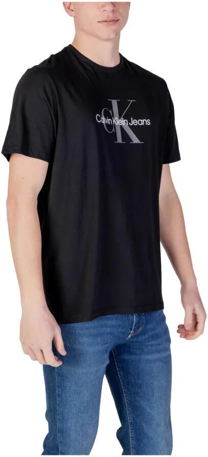 Calvin Klein Jeans Zwart Bedrukt Katoenen T-Shirt met Ronde Hals Black Heren