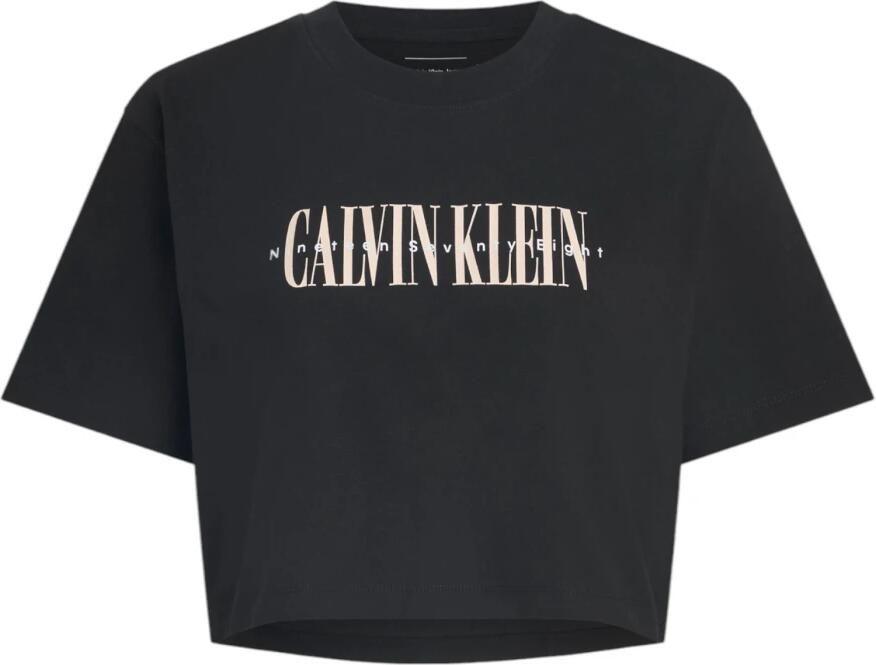 Calvin Klein Jeans Zwart Print Katoenen T-shirt met Ronde Hals Black Dames