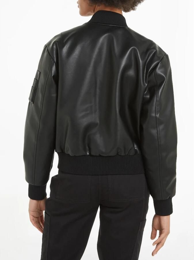 Calvin Klein Jeans Zwarte Leren Bomberjack Monogram Logo Black Dames - Foto 6