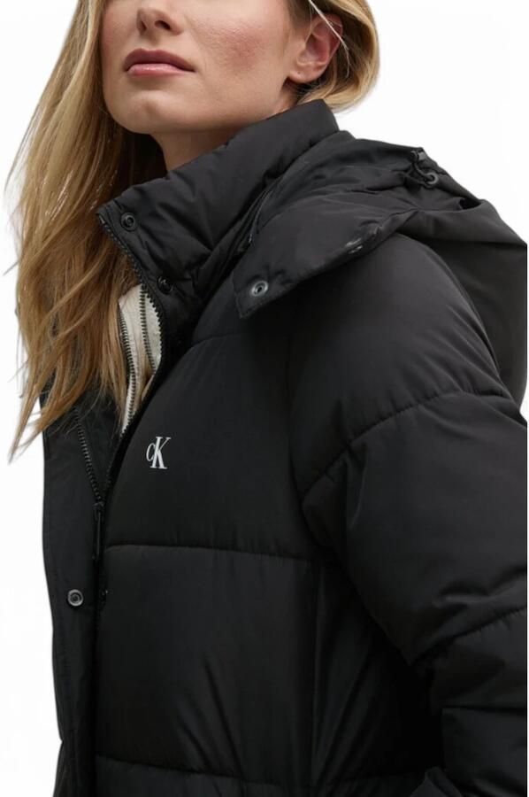 Calvin Klein Lange gewatteerde jas met afneembare capuchon Black Dames