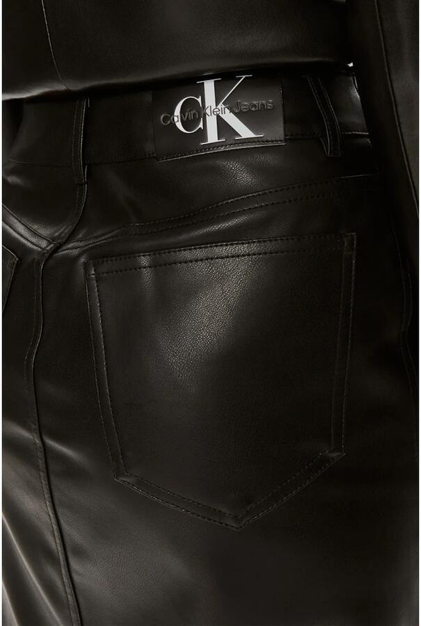 Calvin Klein Jeans Zwarte Midi Rok van Imitatieleer Black Dames