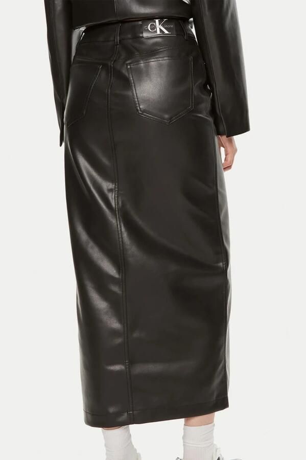 Calvin Klein Jeans Zwarte Midi Rok van Imitatieleer Black Dames - Foto 3