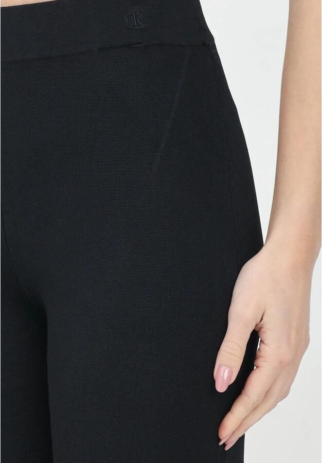 Calvin Klein Jeans Zwarte Gebreide Broek Wijde Snit Black Dames