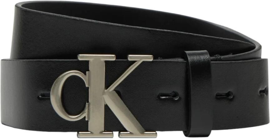 Calvin Klein Jeans Zwarte Leren Gesp Riem Black Dames