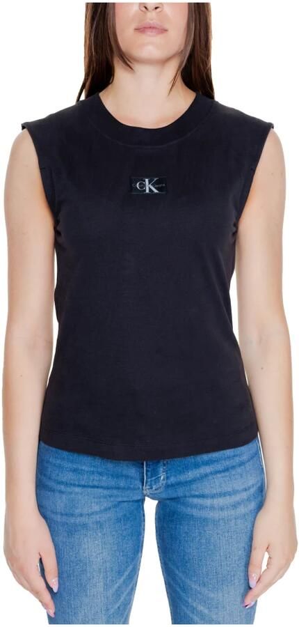 Calvin Klein Jeans Geweven Label T-Shirt Herfst Winter Collectie Black Dames - Foto 2