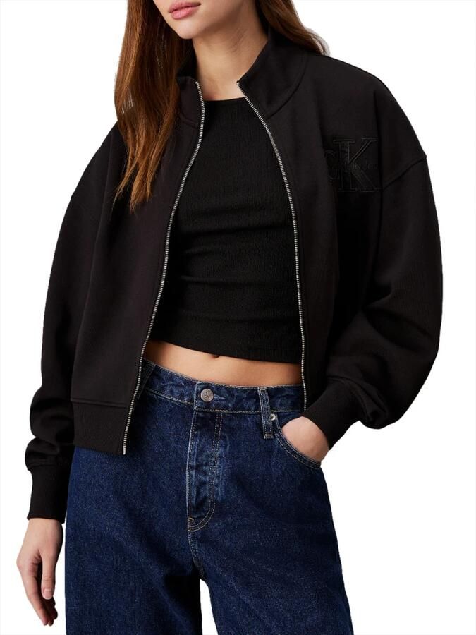 Calvin Klein Jeans Zwarte trui met satijnen logo applicatie Black Dames - Foto 4