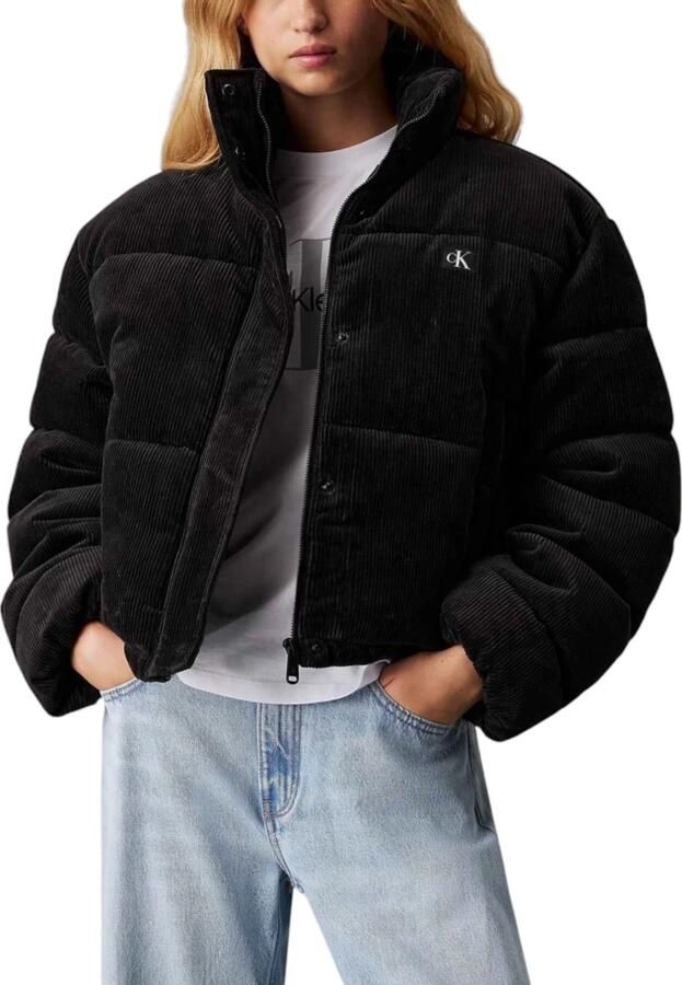 Calvin Klein Jeans Zwarte Turtleneck Zip-Up Jas met Zakken Black Dames