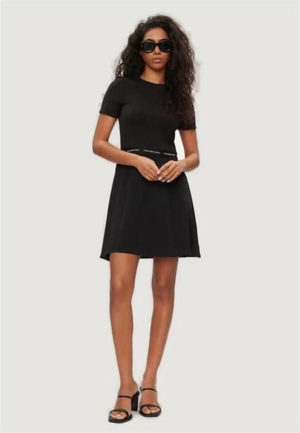 Calvin Klein Jeans Zwarte Viscose Korte Jurk Damesmode Black Dames