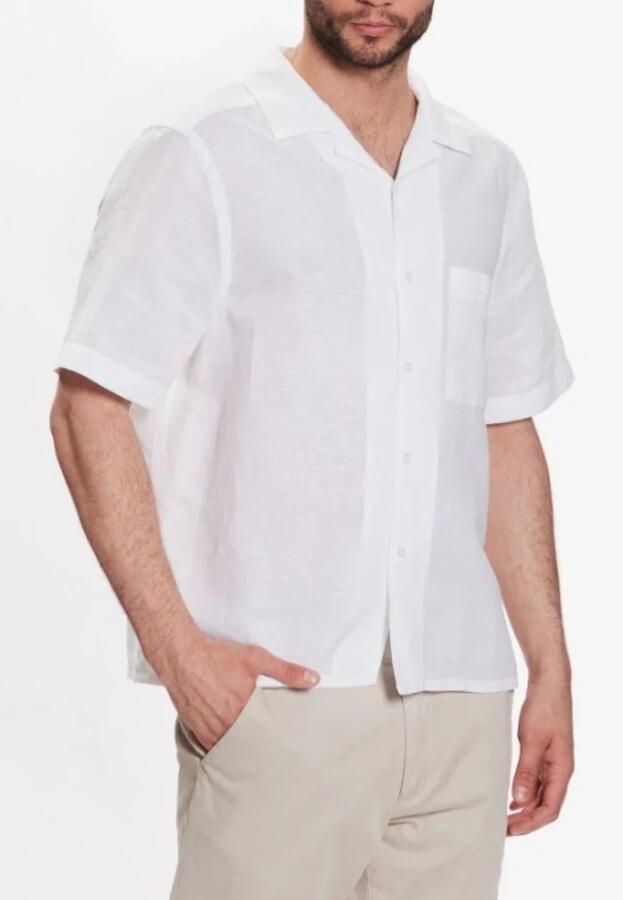 Calvin Klein Linnen Katoen Cubaanse Korte Mouw Overhemd White Heren - Foto 2