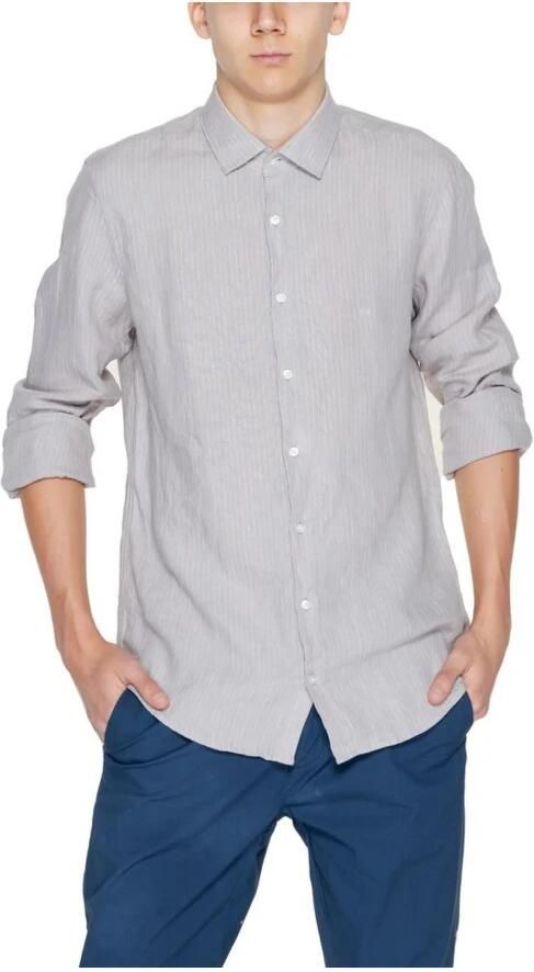 Calvin Klein Linnen Overhemd Lange Mouwen Lente Zomer Collectie Beige Heren