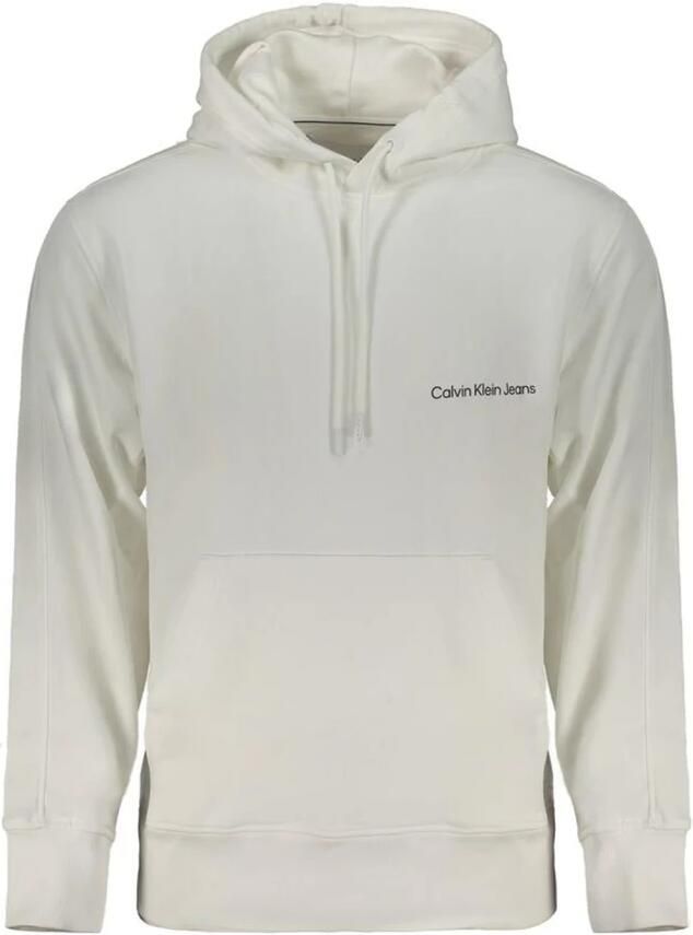 Calvin Klein Logo Print Hoodie van Geborsteld Katoen White Heren