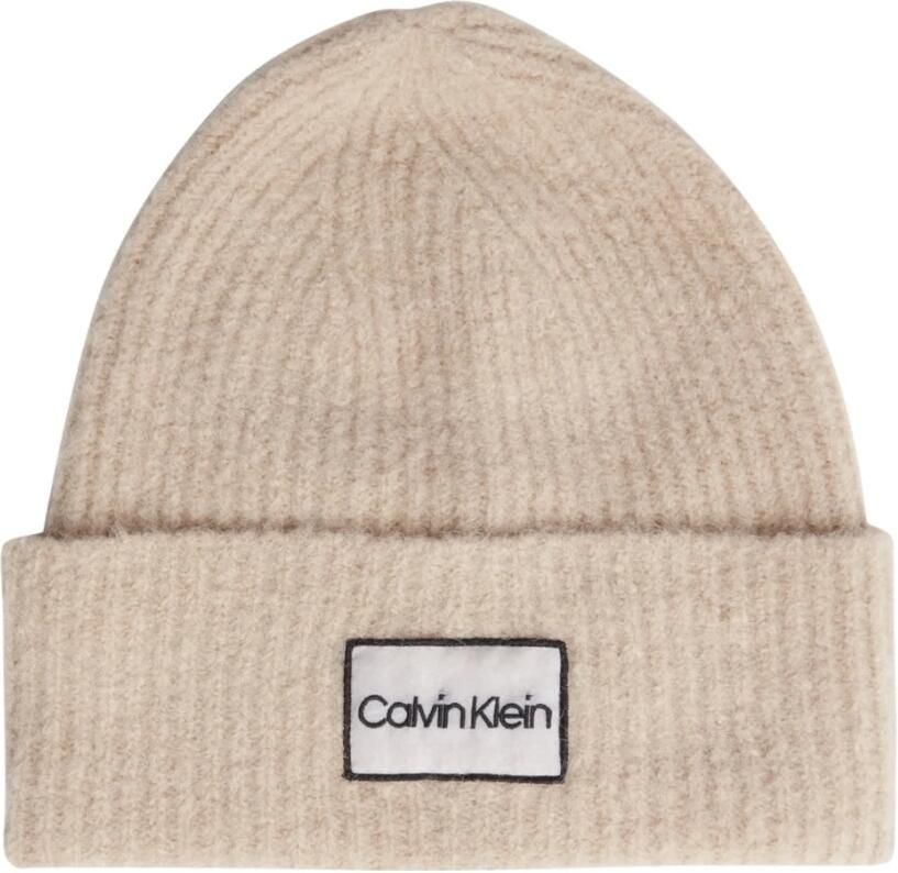 Calvin Klein Luxe Wol Beanie Stijlvolle Damesmuts Beige Dames