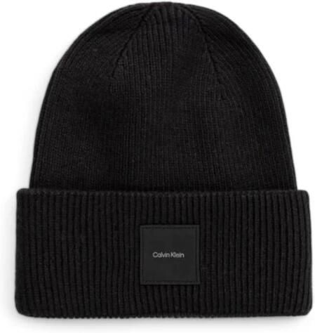 Calvin Klein Zwarte Geribbelde Beanie Muts voor Mannen Black Heren