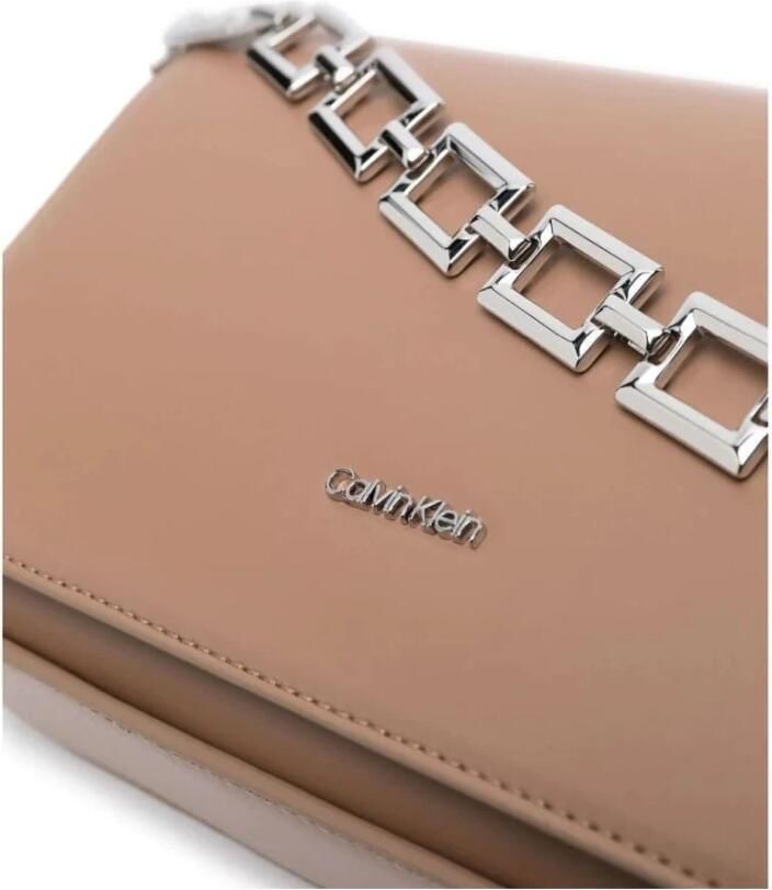 Calvin Klein Beige Ketting Schouder Cross Body Tas Beige Dames