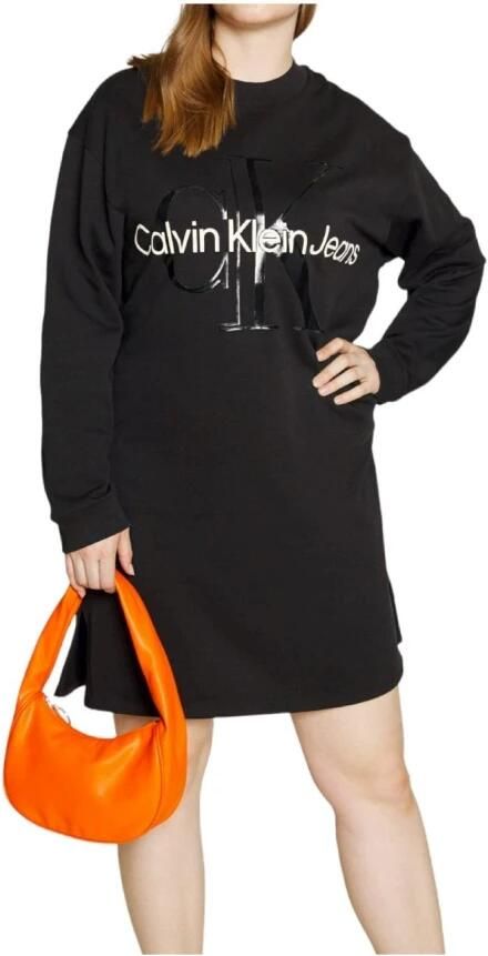 Calvin Klein Sweatjurk GLOSSY MONOGRAM CREW NECK DRESS met grote jeans logoprint - Foto 4
