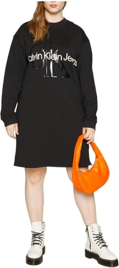 Calvin Klein Sweatjurk GLOSSY MONOGRAM CREW NECK DRESS met grote jeans logoprint - Foto 2