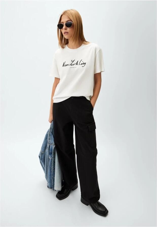 Calvin Klein NYC Logo T-shirt Rechte pasvorm White Dames