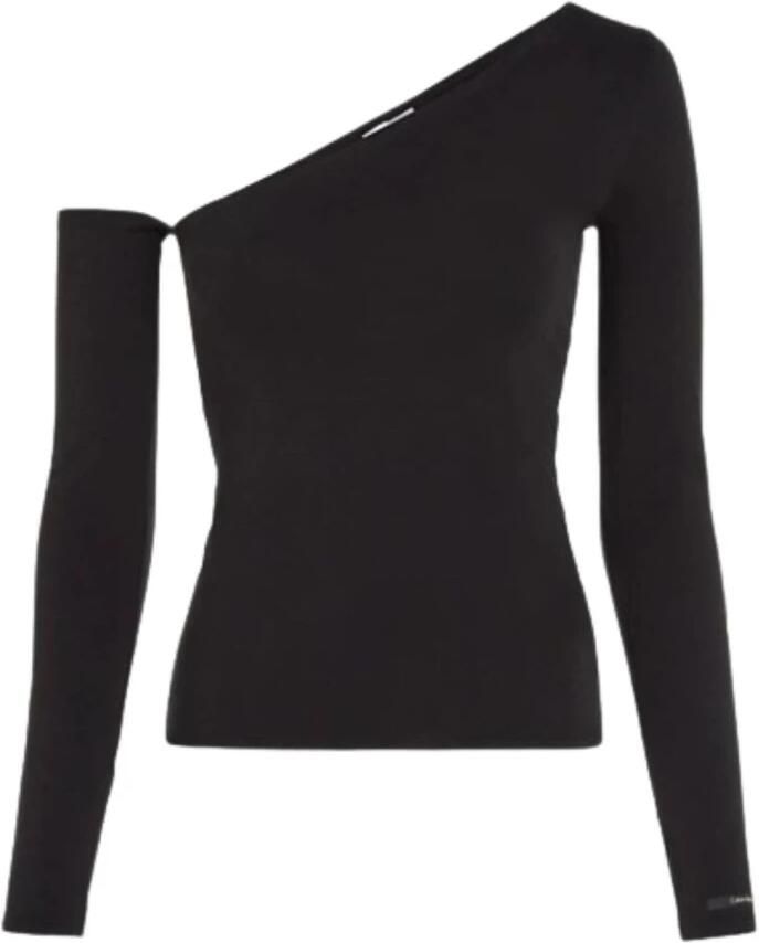 Calvin Klein Zwarte One-Shoulder Sweater Top Black Dames