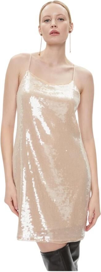 Calvin Klein Pailletten Cocktailjurk Beige Rechte Pasvorm Beige Dames - Foto 5