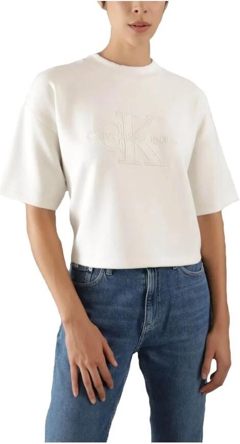 Calvin Klein Jeans Wit Logo Geborduurd T-shirt White Dames - Foto 3