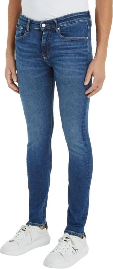 Calvin Klein Jeans Blauwe Effen Heren Jeans Rits Knoopsluiting Blue Heren - Foto 3