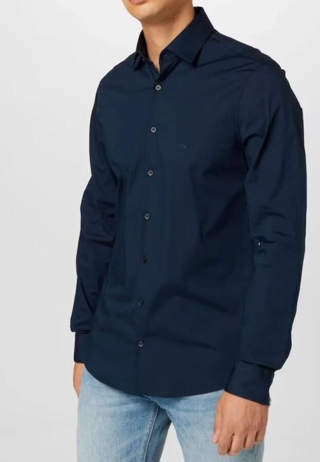 Calvin Klein Businessoverhemd POPLIN STRETCH SLIM SHIRT met kent-kraag logoprint op borsthoogte - Foto 4
