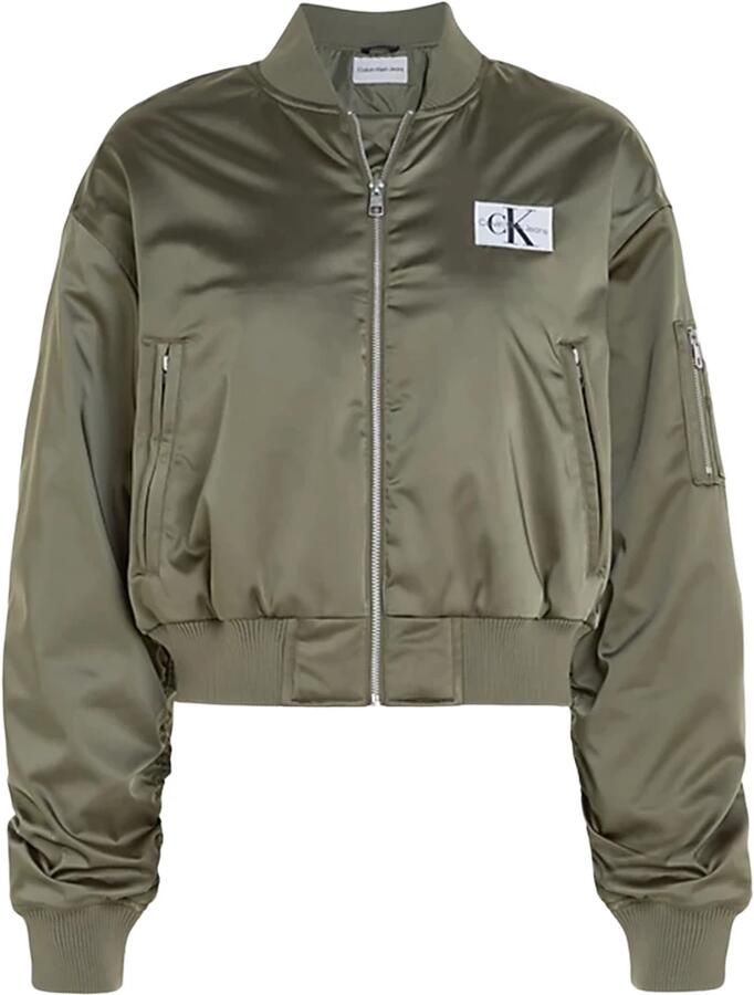 Calvin Klein Jeans Olijfgroene Jas met Geribbelde Kraag en Ritszakken Green Dames - Foto 5