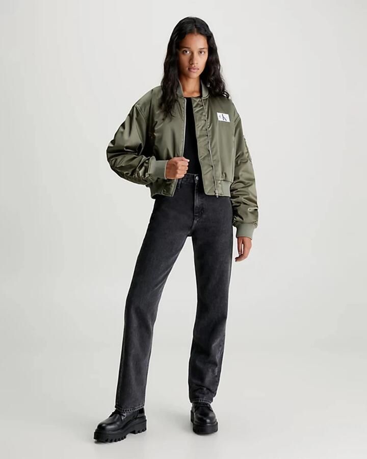 Calvin Klein Jeans Olijfgroene Jas met Geribbelde Kraag en Ritszakken Green Dames - Foto 3