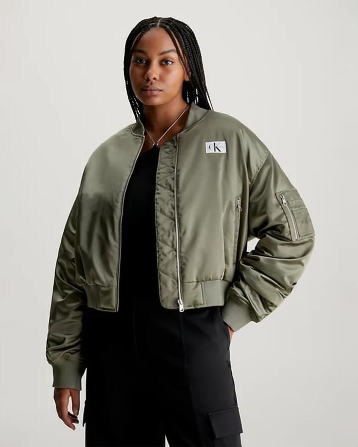 Calvin Klein Jeans Olijfgroene Jas met Geribbelde Kraag en Ritszakken Green Dames - Foto 4