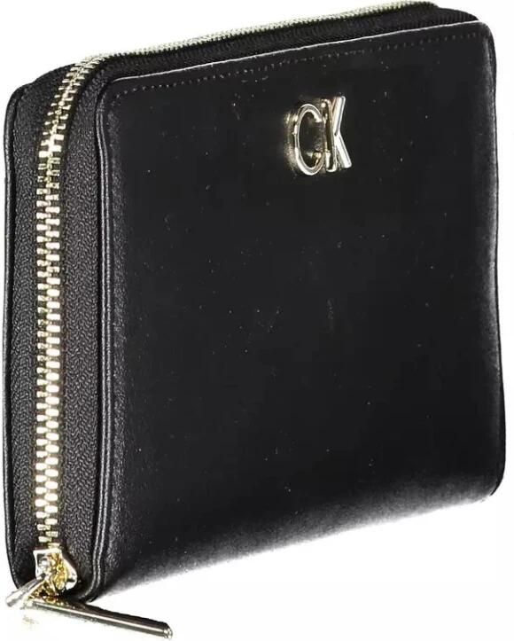 Calvin Klein Zwarte Polyurethaan Portemonnee met 5 Compartimenten en Ritssluiting Zwart Dames