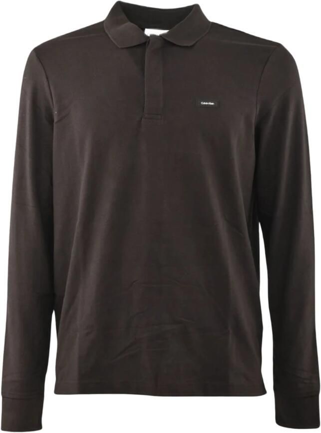 Calvin Klein Stretch Piqué Lange Mouw Polo Black Heren