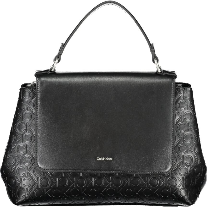 Calvin Klein Jeans Zwarte imitatieleer tote tas met verstelbare band Black Dames