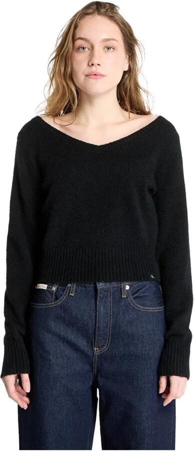 Calvin Klein V-hals wollen trui Regular fit Black Dames - Foto 3