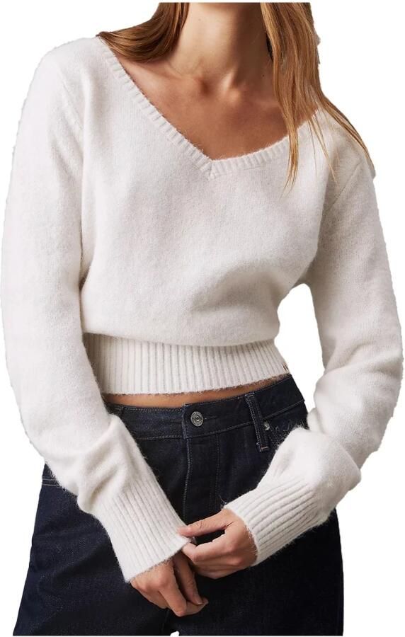 Calvin Klein V-hals Wollen Trui Regular Fit White Dames - Foto 3