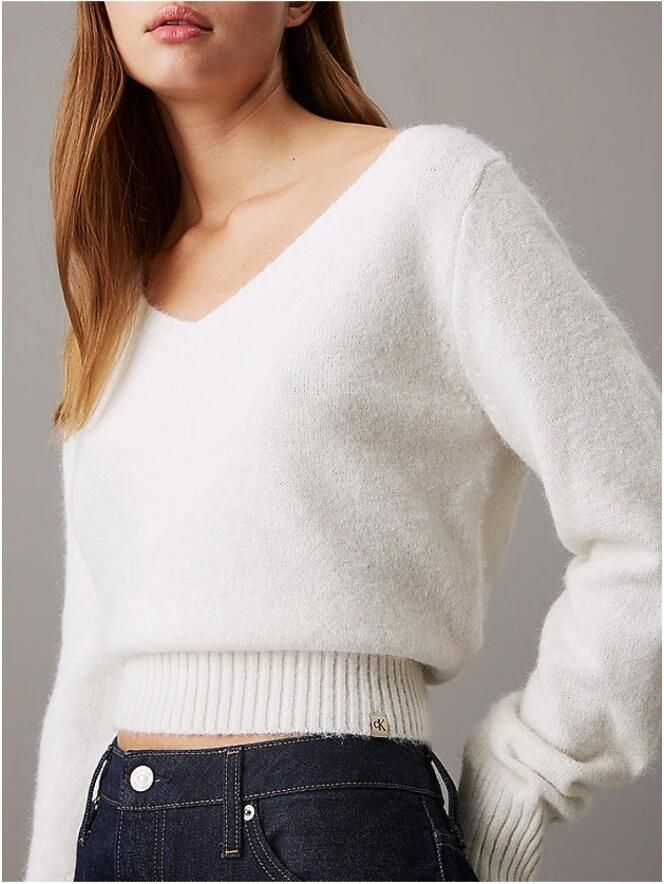 Calvin Klein V-hals Wollen Trui Regular Fit White Dames