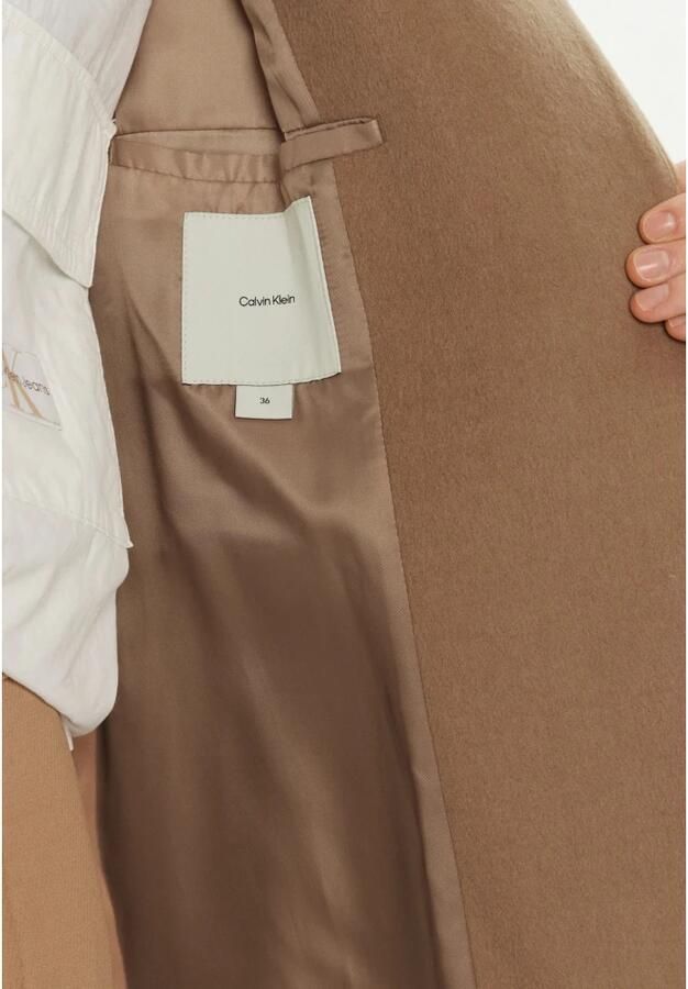 Calvin Klein Wollen Funnel Neck Jas voor Vrouwen Beige Dames