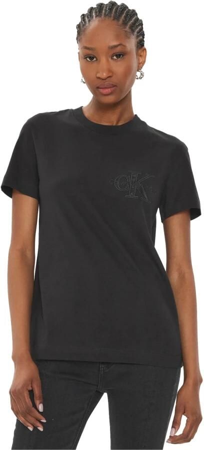 Calvin Klein Zwart Geborduurd Logo Katoenen T-shirt Black Dames