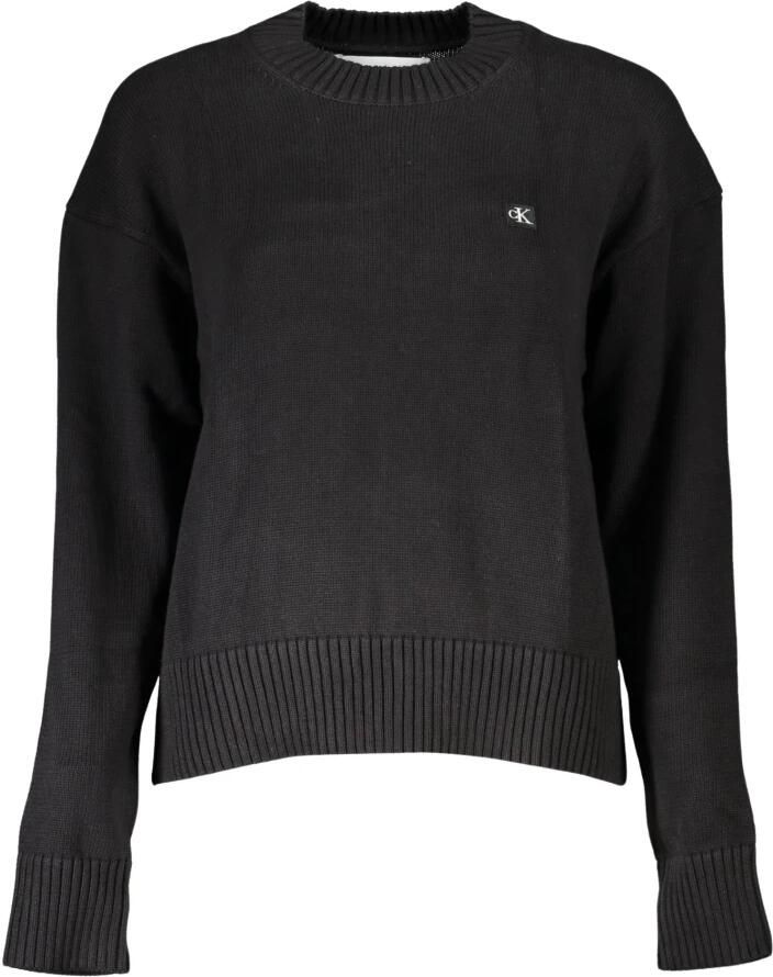 Calvin Klein Jeans Zwart Ronde-Hals Gebreide Trui met CK Monogram Black Dames