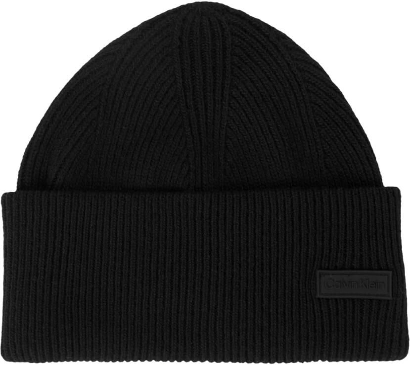 Calvin Klein Zwarte Docker Beanie met Essential Patch Black Heren