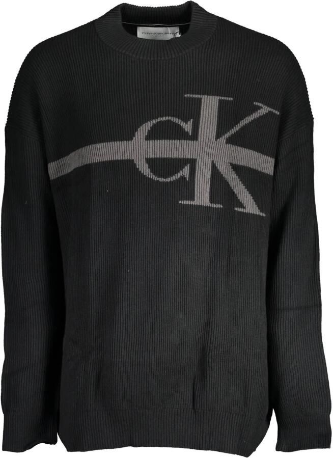 Calvin Klein Jeans Zwarte Crewneck Sweater Monogram CK Borduurwerk Black Heren