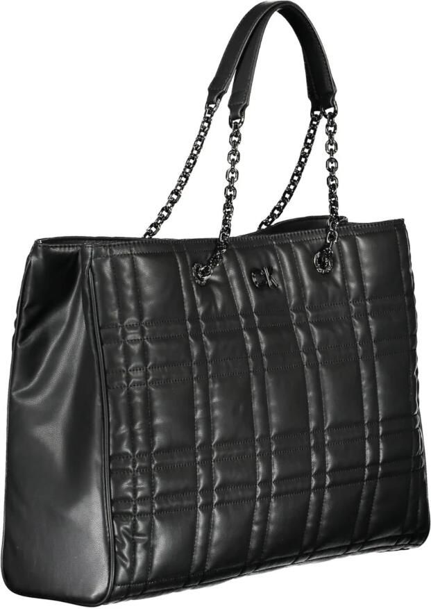 Calvin Klein Zwarte polyester handtas met kettinghandvatten Black Dames