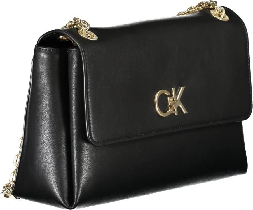 Calvin Klein Zwarte Polyester Schoudertas met Kettinghandvatten Black Dames
