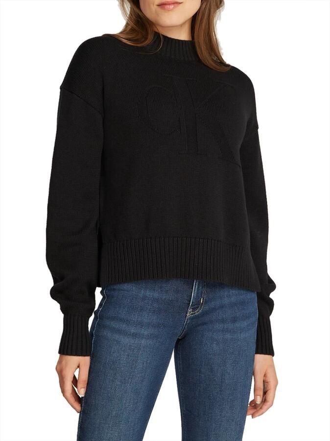 Calvin Klein Jeans Zwarte Gebreide Trui Lange Mouwen Ronde Hals Black Dames - Foto 3